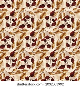 seamless pattern with withered leaves burgundy and butter color gamma