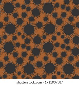 Seamless pattern without a mask. Abstract gray spots with stylistic tentacles on a pale orange background
