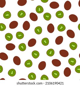 Seamless pattern withwhole and sliced kiwi fruit. Vector illustration of fresh healthy food