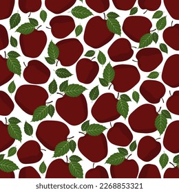 Seamless pattern witj red apples. Bright, juicy, tasty fruits. Background for eco products, textiles, fabrics, paper. Vector illustration