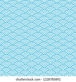 Seamless pattern witn blue waves. Chinese print. Vector illustration