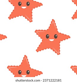 Seamless pattern witn hand drawn Starfish on white background. Sea animal. Ocean vibes. Element of sea life in doodle cartoon. Vector illustration