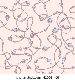 Seamless pattern witn hand drawn rope and beads