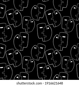 Seamless pattern witn linear art. Continuous line. Modern outine design.