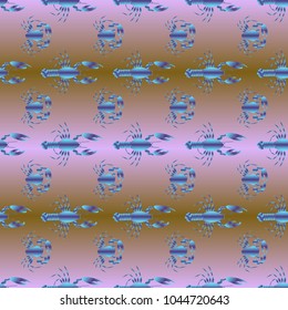 Seamless pattern witn marine crab and lobster.
