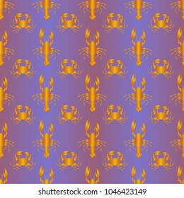 Seamless pattern witn marine crab and lobster.