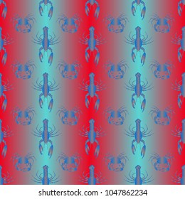 Seamless pattern witn marine crab and lobster.