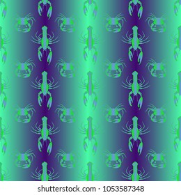 Seamless pattern witn marine crab and lobster.