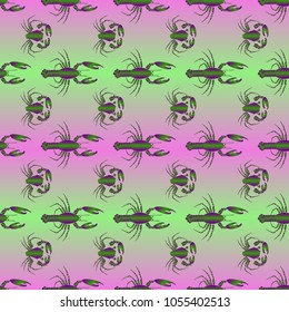 Seamless pattern witn marine crab and lobster.
