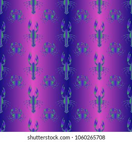 Seamless pattern witn marine crab and lobster.