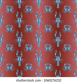 Seamless pattern witn marine crab and lobster.