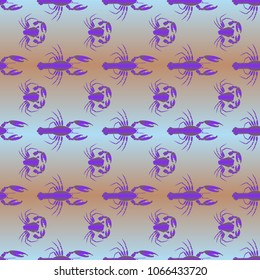 Seamless pattern witn marine crab and lobster.