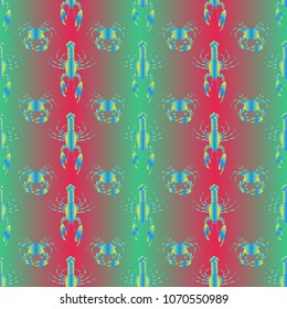Seamless pattern witn marine crab and lobster.