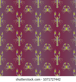 Seamless pattern witn marine crab and lobster.