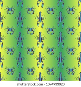 Seamless pattern witn marine crab and lobster.