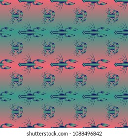 Seamless pattern witn marine crab and lobster.
