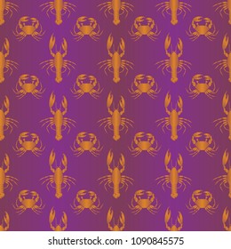Seamless pattern witn marine crab and lobster.