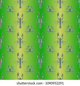 Seamless pattern witn marine crab and lobster.