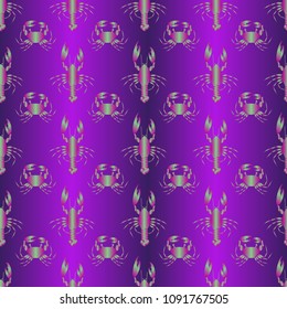Seamless pattern witn marine crab and lobster.