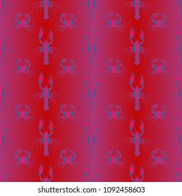 Seamless pattern witn marine crab and lobster.