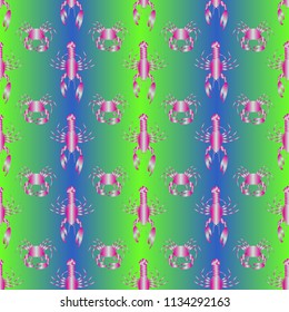 Seamless pattern witn marine crab and lobster.