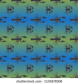 Seamless pattern witn marine crab and lobster.