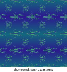 Seamless pattern witn marine crab and lobster.