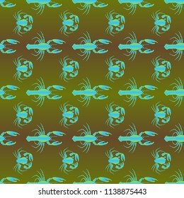 Seamless pattern witn marine crab and lobster.