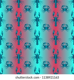 Seamless pattern witn marine crab and lobster.