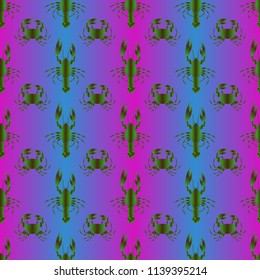 Seamless pattern witn marine crab and lobster.