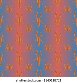 Seamless pattern witn marine crab and lobster.
