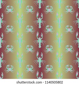 Seamless pattern witn marine crab and lobster.