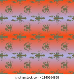 Seamless pattern witn marine crab and lobster.