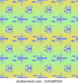 Seamless pattern witn marine crab and lobster.