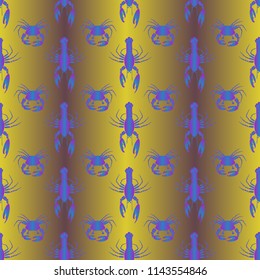 Seamless pattern witn marine crab and lobster.