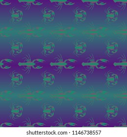 Seamless pattern witn marine crab and lobster.