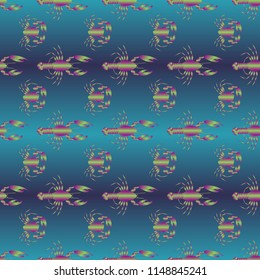Seamless pattern witn marine crab and lobster.