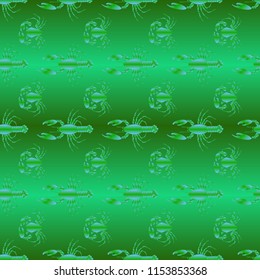Seamless pattern witn marine crab and lobster.