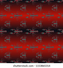 Seamless pattern witn marine crab and lobster.