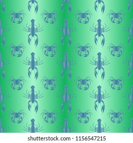 Seamless pattern witn marine crab and lobster.