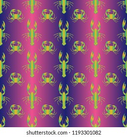 Seamless pattern witn marine crab and lobster.