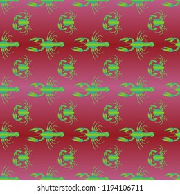 Seamless pattern witn marine crab and lobster.
