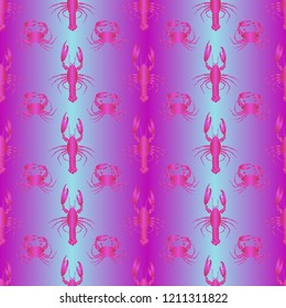 Seamless pattern witn marine crab and lobster.