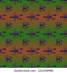 Seamless pattern witn marine crab and lobster.