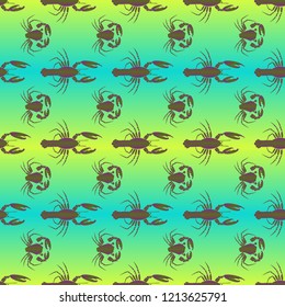 Seamless pattern witn marine crab and lobster.