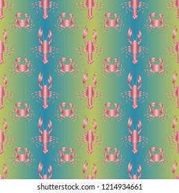 Seamless pattern witn marine crab and lobster.