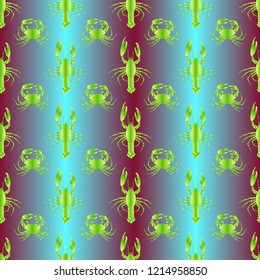 Seamless pattern witn marine crab and lobster.