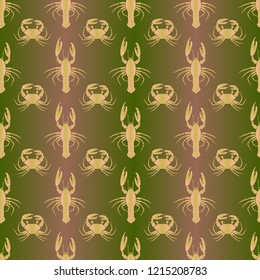 Seamless pattern witn marine crab and lobster.