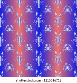 Seamless pattern witn marine crab and lobster.