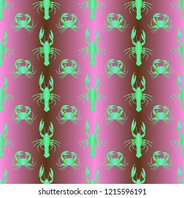 Seamless pattern witn marine crab and lobster.